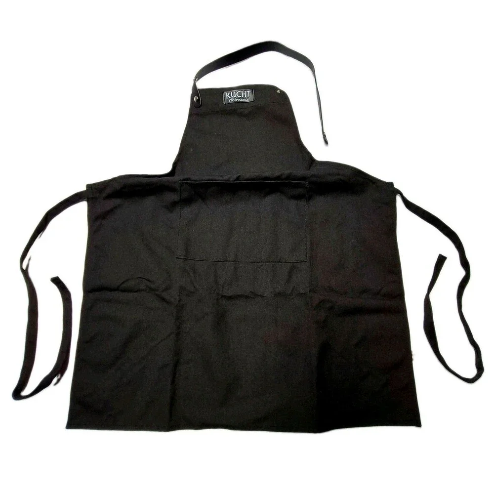 Kucht Professional Chef Apron Black Heavy Duty Waxed Cooking Grill Front Pocket
